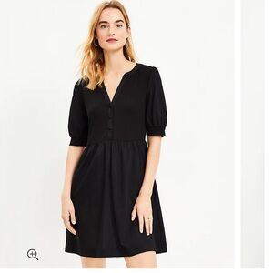 LOFT Mixed Media Swing Shirtdress in black